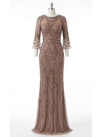 Colors Dress Beaded Mesh Gown in Dark Taupe (view 1)