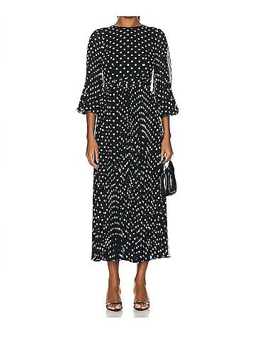Zimmermann Sunray Long Sleeve Polka Dot Midi Dress in Black (view 2)
