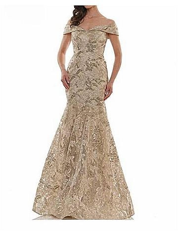 Colors Dress Embroidered Fit And Flare Gown in Gold (view 2)