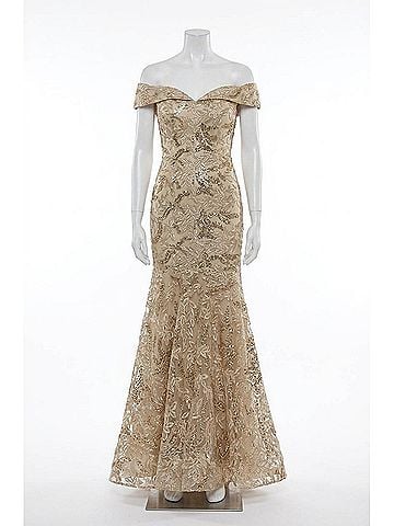 Colors Dress Embroidered Fit And Flare Gown in Gold (view 1)