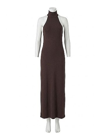 Enza Costa Knit Halter Turtleneck Fluid Dress in Bitter Brown (view 1)