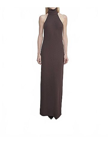 Enza Costa Knit Halter Turtleneck Fluid Dress in Bitter Brown (view 2)
