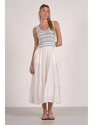 Elan Mixed Media Midi Dress in Light Blue (view 2)