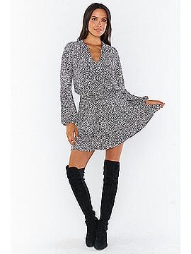 Show Me Your Mumu Tatum Mini Dress in Black Petite Cheetah (view 2)