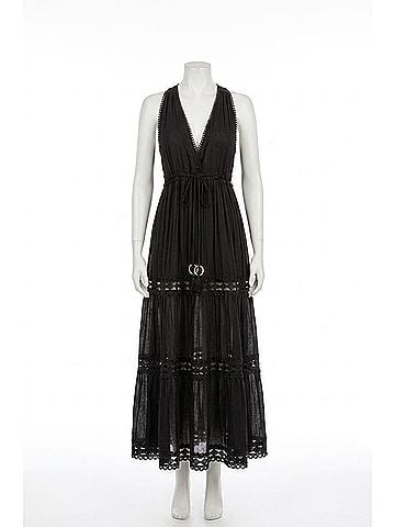 Elan Caicos Midi Dress With Crochet Detail in Black (view 1)