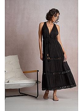 Elan Caicos Midi Dress With Crochet Detail in Black (view 2)