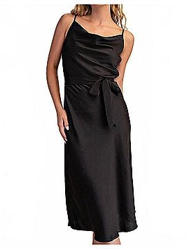 Glam Lucille Draped Neck Midi Dress in Black (view 2)