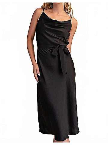 Glam Lucille Draped Neck Midi Dress in Black (view 2)