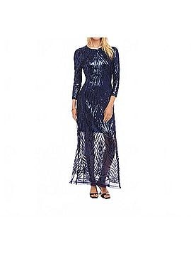 Karen Kane 3/4 Sleeve Sequin Side Slit Dress in Navy (view 2)