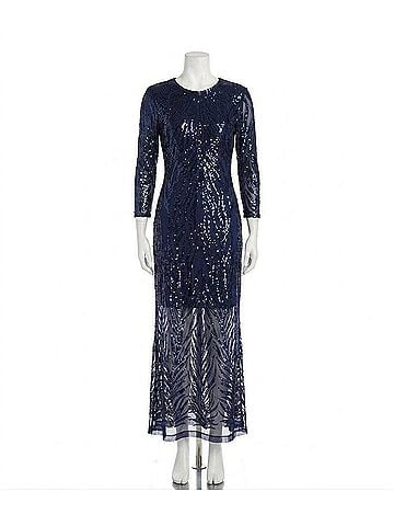 Karen Kane 3/4 Sleeve Sequin Side Slit Dress in Navy (view 1)