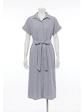 Elan Striped Button Down Midi Dress in Dark Navy Stripe (view 1)
