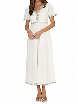 Show Me Your Mumu Thea Midi Dress in Wild Meadow Embroidery (view 2)