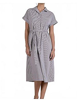 Elan Striped Button Down Midi Dress in Dark Navy Stripe (view 2)