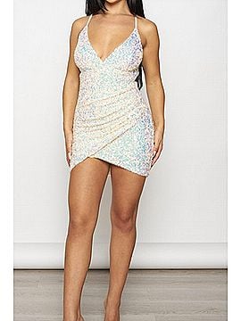 Banjul Sequin Ruched Mini Dress in Champagne (view 2)