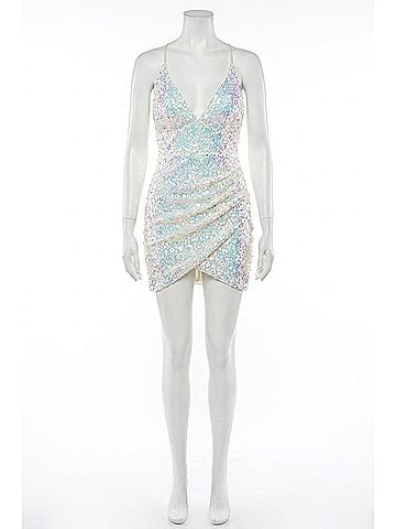 Banjul Sequin Ruched Mini Dress in Champagne (view 1)