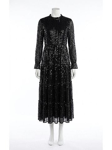 Elan International Shimmer Striped Maxi Dress in Black/Silver (view 1)