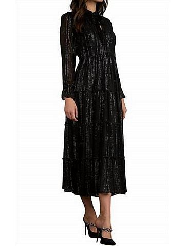 Elan International Shimmer Striped Maxi Dress in Black/Silver (view 2)