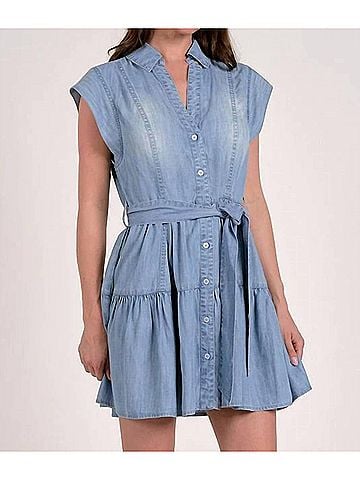 Elan Denim Button Down Dress in Blue (view 2)