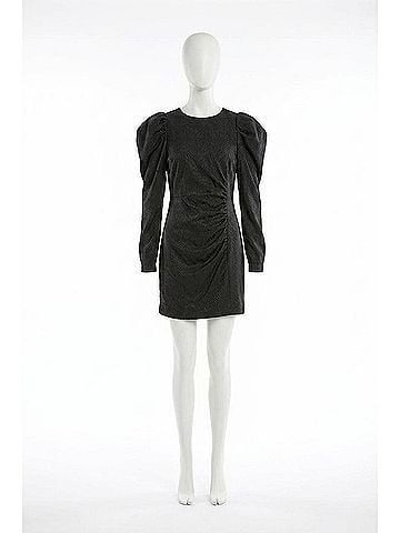 Berenice Reve Short Dress With Puffed Sleeves in Chevron Black (view 1)
