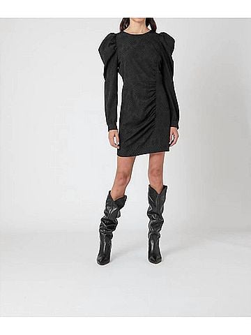 Berenice Reve Short Dress With Puffed Sleeves in Chevron Black (view 2)