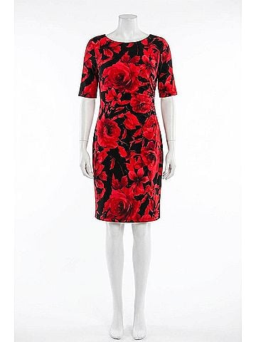 Connected Apparel 3/4 Sleeve Jersey Dress in Red (view 1)