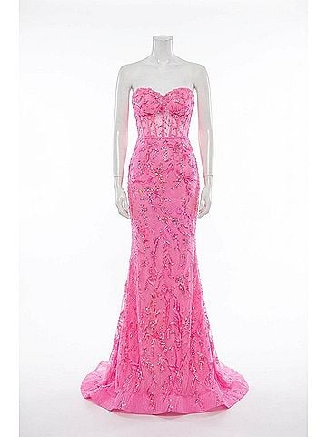 Amarra Strapless Beaded Gown With Sweetheart Neckline in Hot Pink/Electric Pink (view 1)