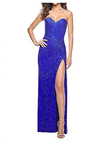 La Femme Sweetheart Neckline Knot Detail At Waist Prom Dress in Royal Blue (view 2)