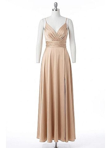 Cinderella Divine Soft Satin Sweetheart Long Dress in Nude (view 1)