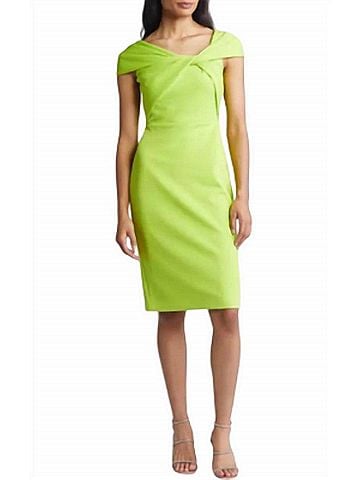 Eliza J Wrapped Neckline Midi Dress in Lime Green (view 2)