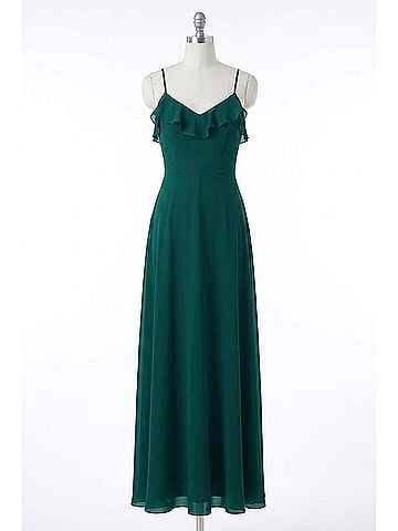 Bill Levkoff Chiffon Spaghetti Strap Gown in Evergreen (view 1)