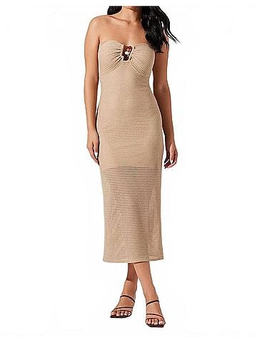 Astr Kasandra Midi Dress in Beige (view 2)