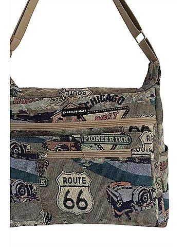 Route 66 Unisex Tapestry Crossbody Bag in Beige (view 2)