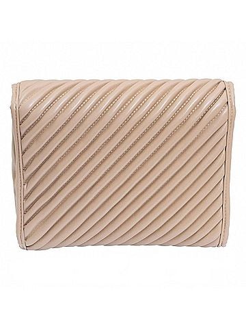 Joan & David Women's Diagonal Quilted Hanging Toiletry Case in Tan (view 2)