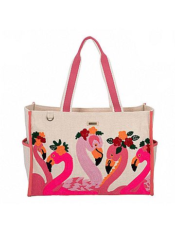 Sun N Sand Women's Floral Flamingos Shoulder Tote Bag in Pink (view 1)