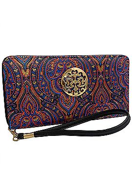 Rebecca and Rifka Women's Paisley Print Wristlet Wallet in Blue/Multi (view 1)