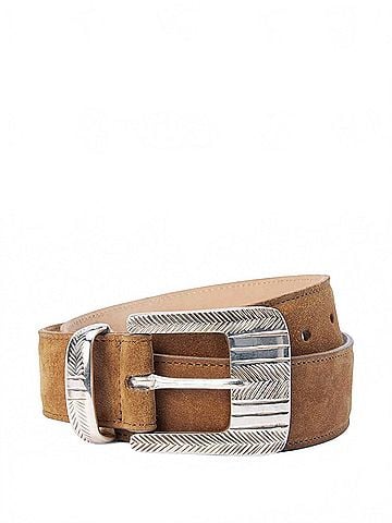 L'Agence Women's Aya Western Suede Engraved Belt in Cognac (view 2)