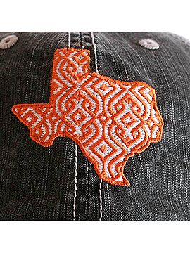 Katydid Collection Women's Ikat Texas Embroidered Distressed Trucker Hat in Burnt Orange &amp; White (view 2)