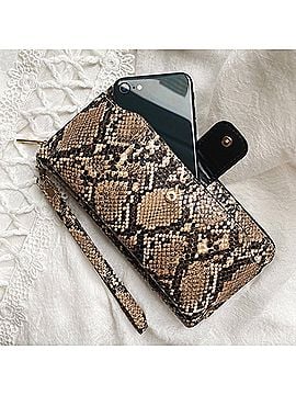 Rebecca and Rifka Women's Snake Print Zip Wristlet Wallet in Dark Brown (view 2)