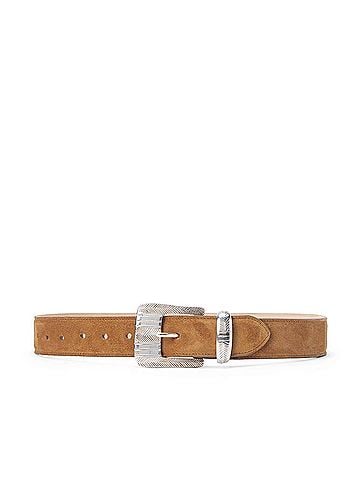 L'Agence Women's Aya Western Suede Engraved Belt in Cognac (view 1)