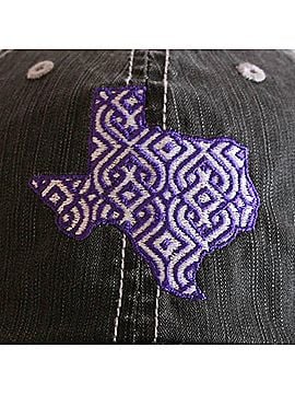 Katydid Collection Women's Ikat Texas Embroidered Distressed Trucker Hat in Purple &amp; White (view 2)