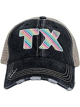Katydid Collection Women's Tx Embroidered Distressed Trucker Hat in Multicolor Stripe (view 1)