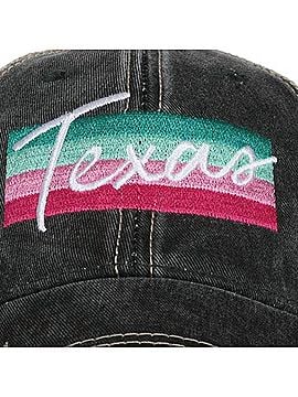 Katydid Collection Women's Texas Script Embroidered Distressed Trucker Hat in Black (view 2)