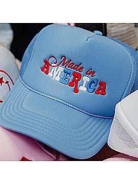 Katydid Collection Women's Made In America Embroidered Foam Trucker Hat in Colbalt Blue (view 2)