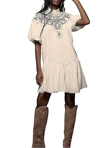 Anthropologie High-Neck Lace Tunic Mini Dress Casual Dress (view 1)