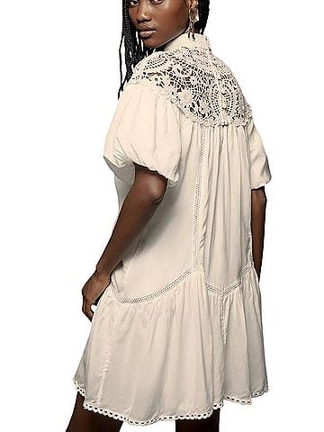 Anthropologie High-Neck Lace Tunic Mini Dress Casual Dress (view 2)