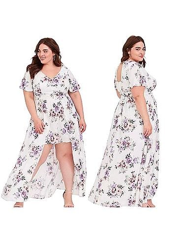 Torrid Ivory Floral Maxi Challis Walk-Through Dress Romper Duster Jumpsuit (view 1)