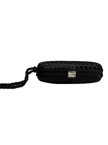 Bottega Veneta Bottega Veneta Intreciatto Tasseled Clutch Bag in Black Satin (view 1)