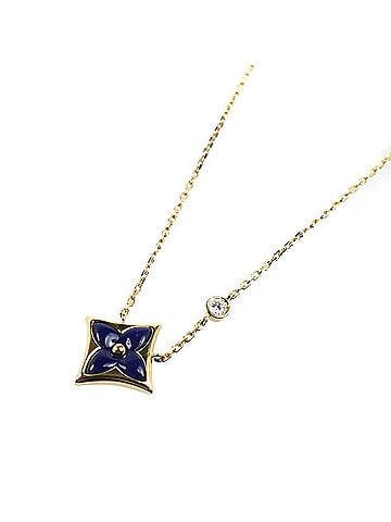 Louis Vuitton LOUIS VUITTON 18K Yellow Gold Star Blossom BB Necklace Q03914 J53914 Diamond 3.9g 38.5cm 40.5cm Sodalite x Women's (view 1)