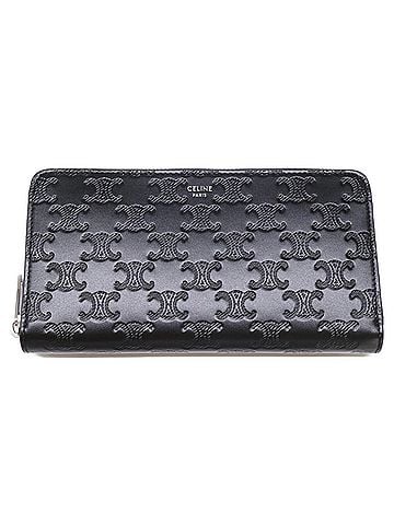 Céline CELINE Celine Large Zip Wallet Triomphe Embossed Calfskin Long (with coin purse) Black Men's (view 1)
