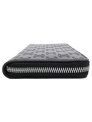 Céline CELINE Celine Large Zip Wallet Triomphe Embossed Calfskin Long (with coin purse) Black Men's (view 2)